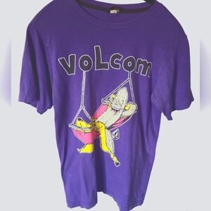 VINTAGE VOLCOM Purple Graphic Short Sleeve Tee Shirt Size Small